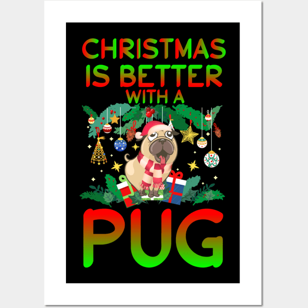 Funny Pug Christmas Wall Art by Christyn Evans